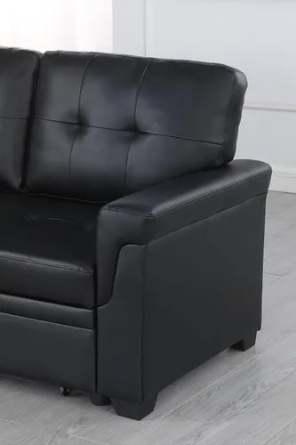 Vista 9 de Daesar Sofá seccional reversible moderno de cuero vegano negro con diván de almacenamiento