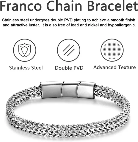 Vista 3 de Pulseras para hombre de acero inoxidable, con cierre magnético, cadena franco