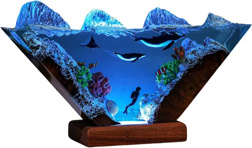 Vista 7 de Humpback Whale and Diver Night Lights, Manta Rays Epoxy Lamp, Epoxy Resin Table Lamp, Boho Home Decor Creative Personalized Gifts, Gift for Her Him