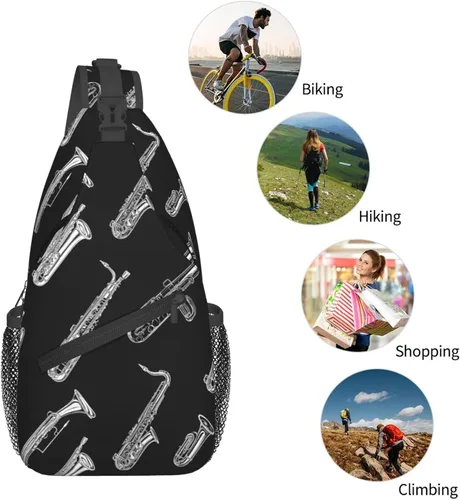 Vista 5 de Small Crossbody Bags for Women Men - Vintage Saxophone White Print Adjustable Shoulder Bag Fanny Packs Belt Sling Bag Crossbody Purses Backpack for