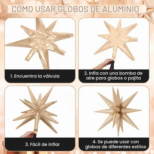 Vista 4 de Globos de papel de aluminio color beige crema, 10 globos grandes de 22 pulgadas de explosión de estrella de cono de café beige crema