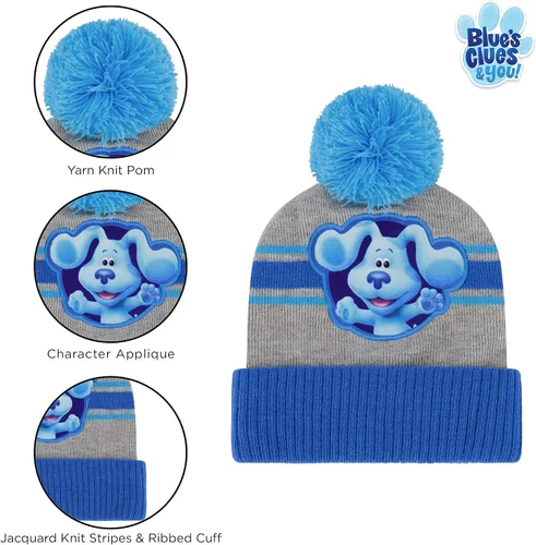 Vista 4 de Nickelodeon boys Winter Hat and Mitten Set, Blue's Clues Toddler Beanie for Kids Ages 2-4