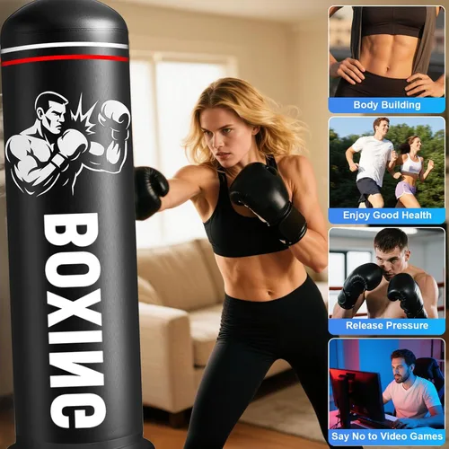 Vista 5 de Punching Bag for Adults with Stand, 74.8'' Free Standing Heavy Boxing Bag with Gloves and Pump for Men Women Teen Boys Girls Kickboxing Beginners