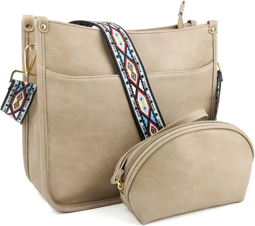 Vista 9 de KOGTLA Bolsos cruzados de cuero Hobo con correa de guitarra para mujer