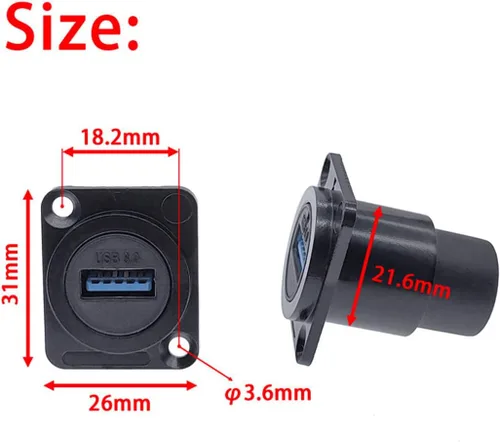 Vista 6 de PENGLIN Enchufe impermeable USB 3.0 de 2 piezas, tipo D, montaje en panel USB, conector sin soldadura, hembra a hembra, acoplador de señal a través