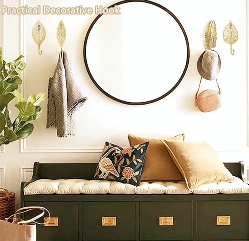 Vista 8 de 10 ganchos decorativos de pared con hojas doradas, ganchos para colgar abrigos, toallas, sombreros, perchas de metal para montaje en pared