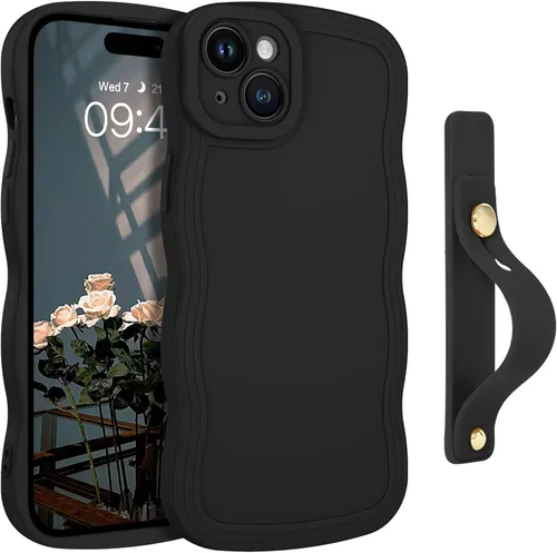 Vista 43 de GUAGUA Funda para iPhone SE 2022/2020, Funda para Teléfono iPhone 7/8 Diseño Lindo de Forma de Onda Rizada TPU Suave con Correa de Muñeca Soporte