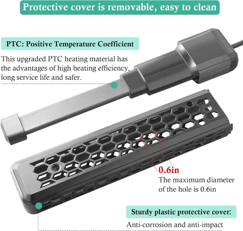 Vista 3 de HITOP Calentador PTC de acuario de 200 W con controlador: calentador digital para pecera y tanque de tortugas de 25 a 60 galones, calentador