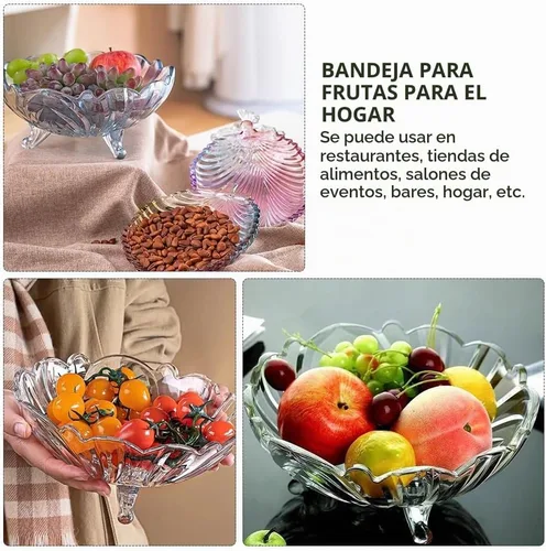 Vista 6 de Cabilock Trípode de cristal para fruta, cuenco de cristal para decoración de alimentos, plato de caramelo de cristal, cuenco de pasta, bandeja