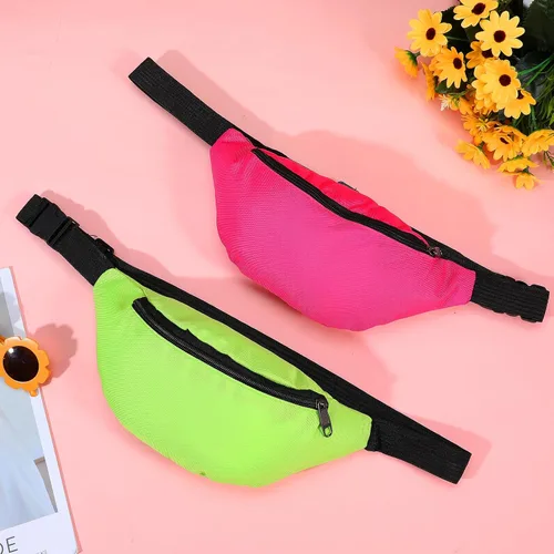 Vista 7 de Riñonera de neón para rave de los años 80 y 90, paquete de tela Oxford, bolsas de cintura para fiesta, ligera, ajustable, bloque