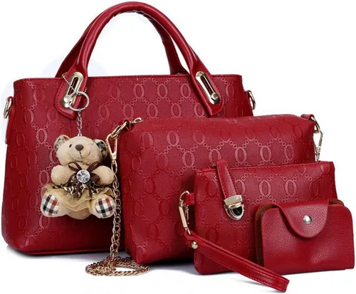 Vista 12 de FiveloveTwo. Bolso de mano para mujer, 4 piezas, con asa superior, bolsa de hombro, soporte para tarjetas