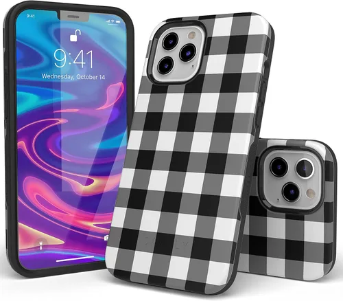Vista 4 de Casely Funda para iPhone 12 Pro Max Compatible con MagSafe Check Me Out Funda a cuadros de tablero de ajedrez