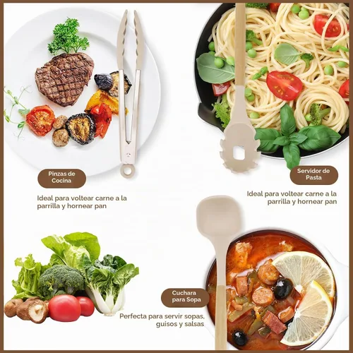 Vista 3 de Juego de cuchillos de cocina profesionales de 10 piezas con bloque universal de cuchillos, herramientas de cocina antiadherentes resistentes al Caqui