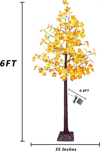 Vista 4 de Árbol de arce artificial solar de 6 pies con 120 luces LED blancas cálidas preiluminadas, decoración de árbol de otoño con modos de iluminación