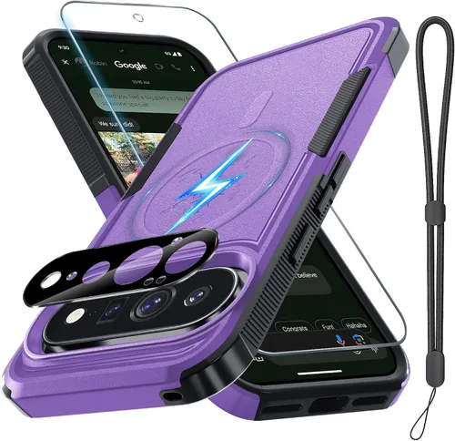 Vista 9 de Funda para Google Pixel 9A, de cuerpo completo, resistente, a prueba de golpes, con correa de cordón, protector de pantalla de vidrio templado