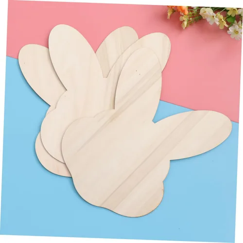 Vista 2 de EXCEART Conejito conejo chips de madera decorativos DIY artesanía accesorios decoración del hogar arte de pared para Pascua
