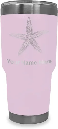Vista 9 de LaserGram 20oz Vacuum Insulated Tumbler Mug, Starfish, Personalized Engraving Included (Black)