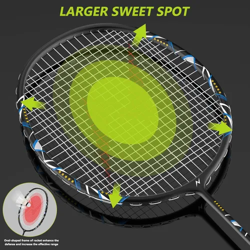 Vista 2 de Nalax Juego de bádminton para 2 jugadores, raqueta de bádminton de fibra de carbono con 3 volantes y 1 bolsa de transporte, juegos de bádminton