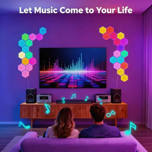 Vista 6 de TISOFU Luces Hexagonales (Paquete de 8) Paneles de Pared LED, Luces RGB para Juegos con APP, Panel Modular Inteligente Azulejos Hexagonales Push