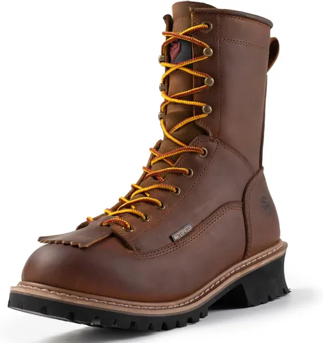 Vista 10 de SUREWAY Men's 8" Waterproof Steel-Toe Logger Work Boot,Superior Oil/Slip Resistant,Thicker Full Grain Leather,Wedge Rubber Sole,EH Rated