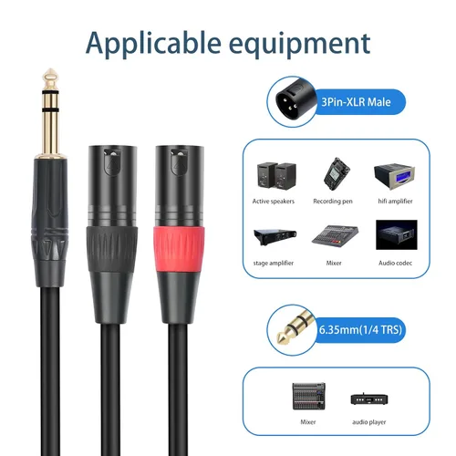 Vista 2 de 1/4 TRS a doble XLR macho Y-Splitter Cable de conexión estéreo de 1/4 pulgadas (0.250 in) a 2 XLR Cable de conexión de 3.3 pies