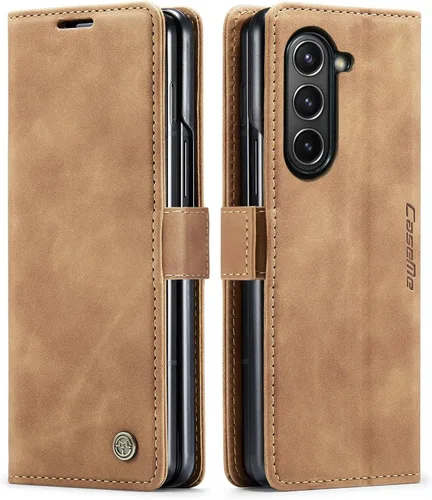 Vista 12 de Kowauri Funda para Samsung Galaxy Z Fold 5, diseño clásico de cuero con cierre magnético, con ranura para tarjetero, a prueba de golpes, funda Negro