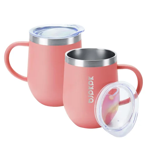 Vista 14 de BJPKPK 2 tazas de café aisladas, vaso aislado de 14 onzas con tapa, tazas de café de acero inoxidable con tapa a prueba de salpicaduras, color negro