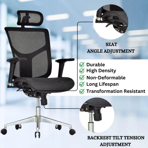 Vista 3 de Silla de oficina ergonómica de malla GM Seating Dreem II Serie Mesh, malla color negra, base de cromo