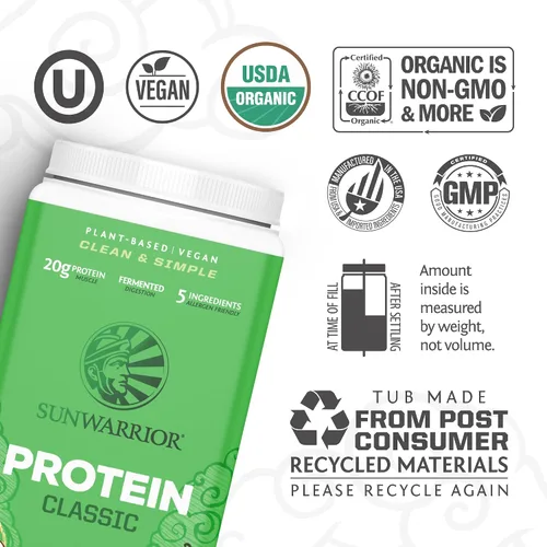 Vista 3 de SUNWARRIOR Proteína orgánica clásica de vainilla, 750 GR