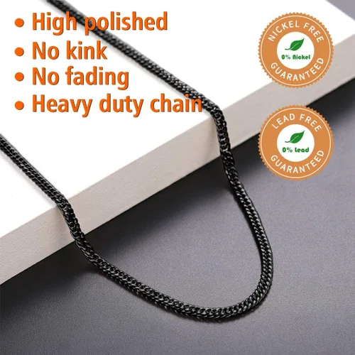 Vista 2 de FindChic - Cadena de eslabones para hombre, chapado en oro de 18 quilates, acero inoxidable, negro, collar para hombres y niños, 14 a 30pulgadas, 8