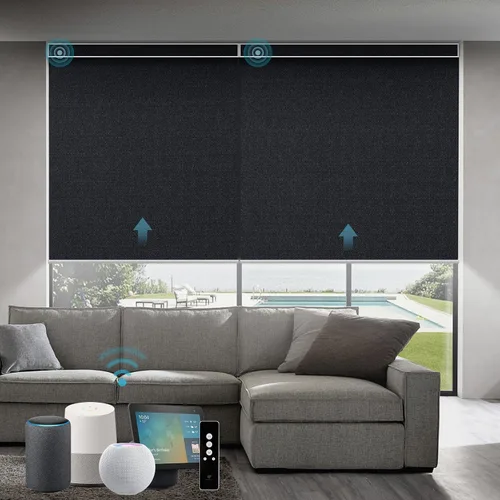 Vista 18 de SmartWings Persianas Motorizadas con Sombras para Ventana Control Remoto Funciona con Thread Apple Homekit Z-Wave Alexa 100% Blackout de Doble Cara