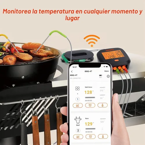 Vista 5 de INKBIRD Termómetro WiFi para Carne para Asar, Termómetro BBQ Recargable de Rango Ilimitado con Calibración de APP, Gráfico de Temperatura