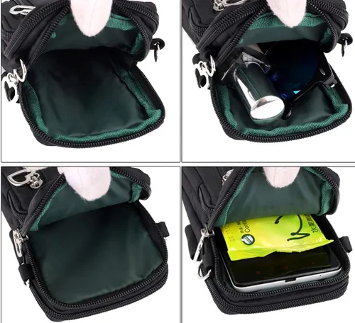 Vista 3 de Bolso de nailon para teléfono celular para mujer, bolso tipo cartera con bolsillo para tarjetas