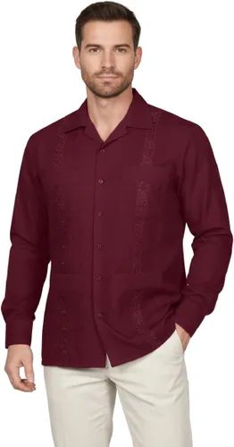 Vista 6 de NE PEOPLE Camisa de manga larga bordada con botones de guayabera cubana para hombre (S-4XL)