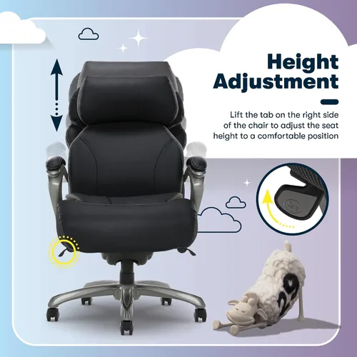 Vista 7 de Silla de oficina Serta grande y alta con capas inteligentes y tecnología de aire, Cuero, Negro
