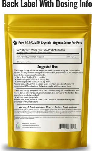 Vista 7 de MSM puro para perros y gatos Cristales MSM 99.9% puros Azufre orgánico para apoyo articular, movilidad, piel y pelaje 100% libre de aditivos