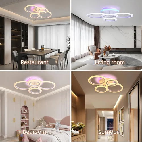 Vista 7 de Lámpara de techo moderna de montaje empotrado, regulable, 4 anillos, lámpara de cocina para sala de estar, dormitorio, lavandería, 3000-6000 K