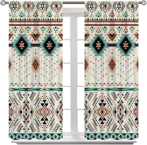 Vista 4 de YCness Cortinas aztecas para dormitorio, decoración geométrica étnica del suroeste para sala de estar, diseño tribal bohemio de elefante nativo