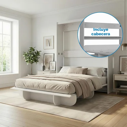 Vista 6 de Mjkone Cama Murphy de pared tamaño Queen con estante de almacenamiento Blanco