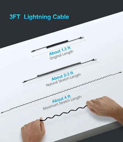 Vista 6 de Cable corto de carga para iPhone para automóvil, paquete de 2 cables Lightning enrollados de 3 pies [certificado MFi de Apple], cable de carga