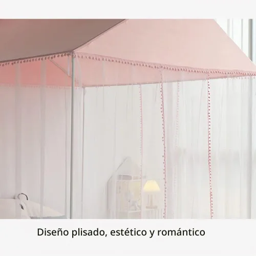 Vista 3 de Akiky Mosquitera para niñas con castillo de princesa pompón para interiores y exteriores, red para cama para niños, no incluye postes de cama Rosa