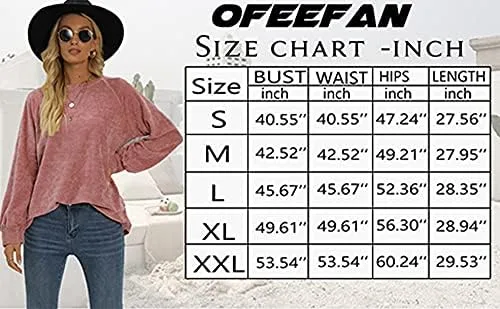 Vista 5 de OFEEFAN - Suéteres para mujer, sudaderas holgadas sin botones, con cuello redondo y manga globo
