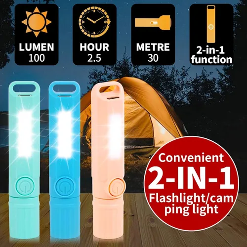 Vista 3 de Paquete de 3 linternas recargables USB C mini linternas LED, combo de linterna de camping, linterna ultraligera con zoom para regalo, camping