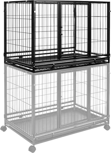 Vista 2 de Amazon Basics - Perrera portátil resistente apilable para perros y mascotas con bandeja, negro, 24.0"L x 28.0"W x 37.0"H