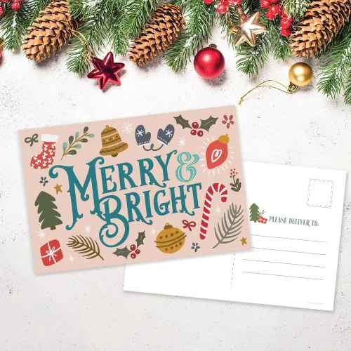 Vista 7 de m&h invites Merry & Bright Postales navideñas saludos navideños – Bonitas postales ilustradas para el invierno – 50
