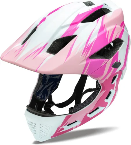 Vista 9 de Casco de cara completa para niños y niños, casco BMX multideporte desmontable para bicicleta sucia de montaña Negro