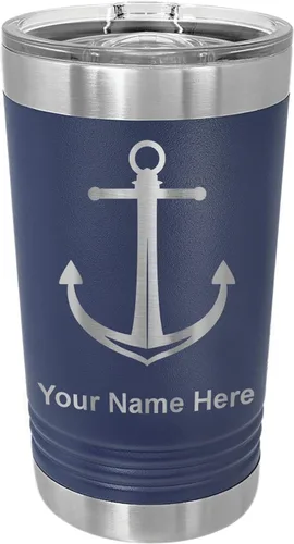 Vista 17 de LaserGram Vaso de pinta aislado al vacío de 16 onzas, ancla de barco, grabado personalizado incluido (negro)