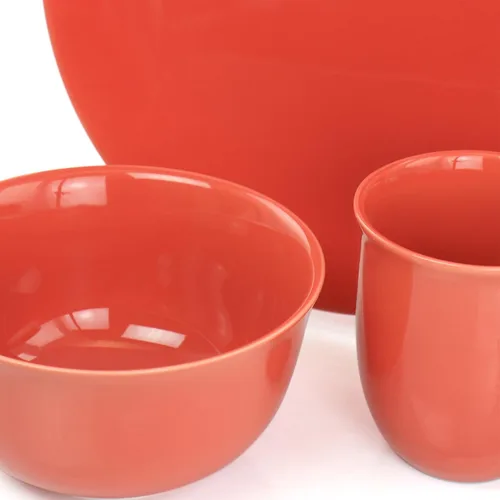 Vista 7 de Gibson Home Mercer - Vajilla redonda de cerámica de 12 piezas, color rojo