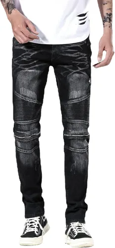 Vista 3 de Liuhond Skinny Slim Fashion - Jeans elásticos de motociclista de Hip Hop con agujeros rectos rasgados.