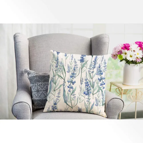 Vista 4 de EKOBLA Funda de cojín cuadrada de color lavanda, diseño floral azul, flores silvestres, flores románticas, hojas naturales, para hombres, mujeres